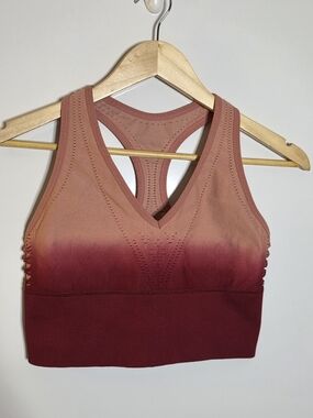 Pink Ombre Women's Ombre V-Neck Seamless Sports Bra Small Based On Measurements